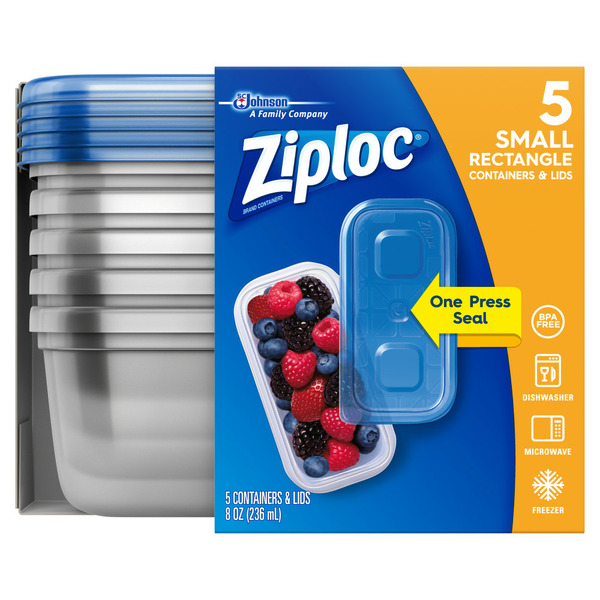 Ziploc Food Storage Containers with Lids, Small Rectangle 8 FL OZ