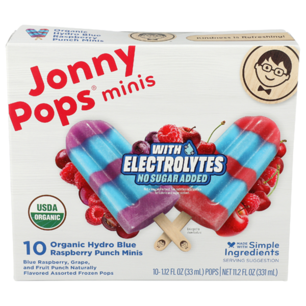 Jonny Pops Organic Hydro Blue Raspberry Punch Mini Electrolyte Bars 10 Pack