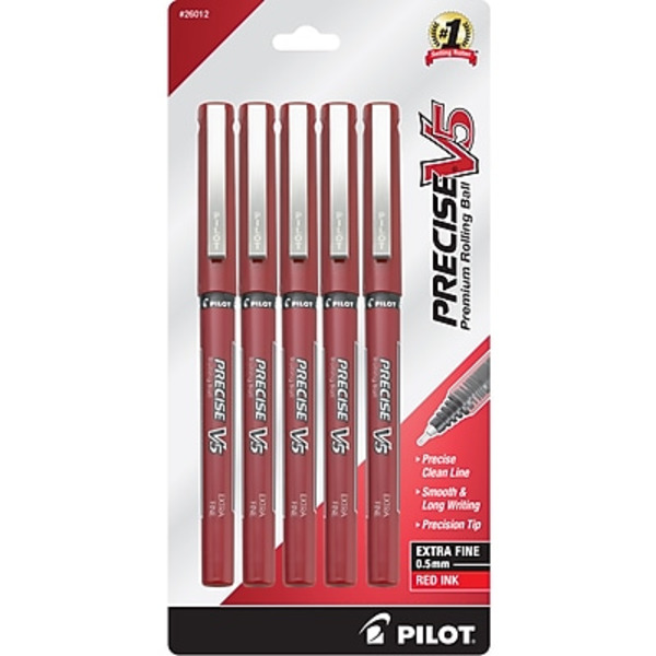 Pilot 26012 Red Ink Extra Fine Point Precise V5 Rollerball Pens