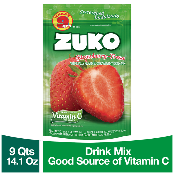ZUKO Strawberry Sweetened Drink Mix, Resealable Pack