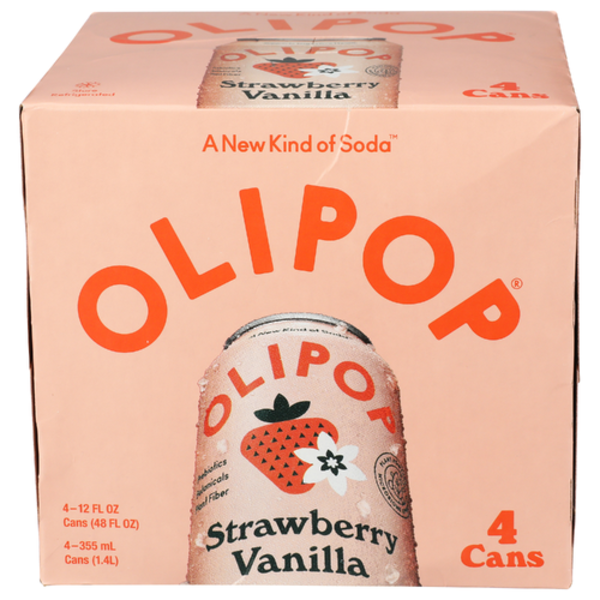 Olipop Strawberry Vanilla Prebiotic Sparkling Tonic 4 Pack Same