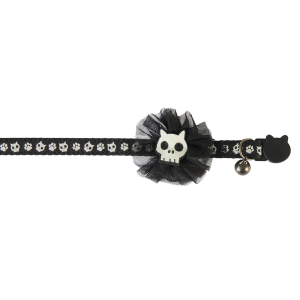 Thrills & Chills Halloween Skull Kitten & Cat Collar, L - Black