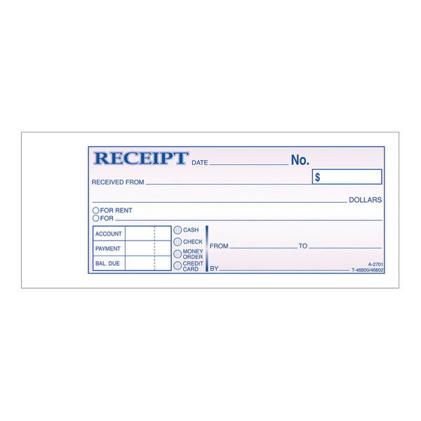 Adams 3-Part Carbonless Money & Rent Receipt Books - 7 3/16" x 2 3/4"