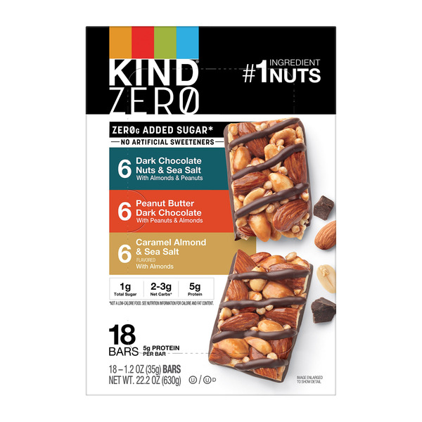Kind Zero Bars, Zero Sugar Added Variety Pack, 18-count