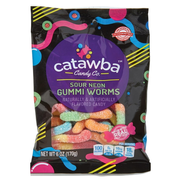 Catawba Candy Co. Sour Neon Gummi Worms Candy Same-Day Delivery