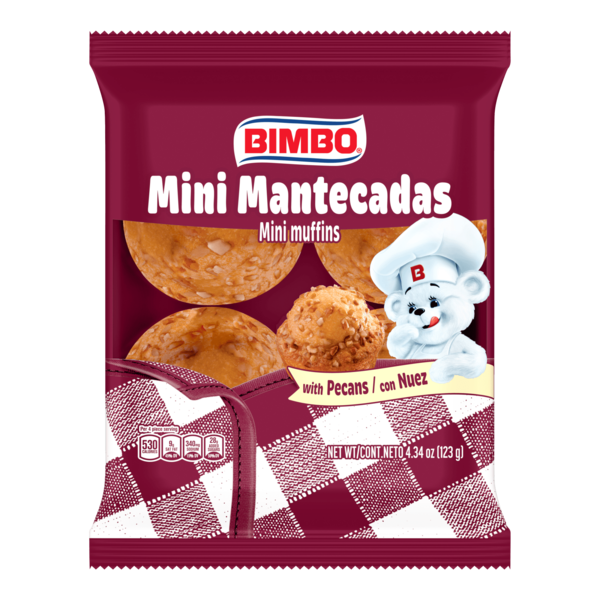 Bimbo  4 ct, Mini Mantecadas con Nuez, Muffins, 4.34 oz