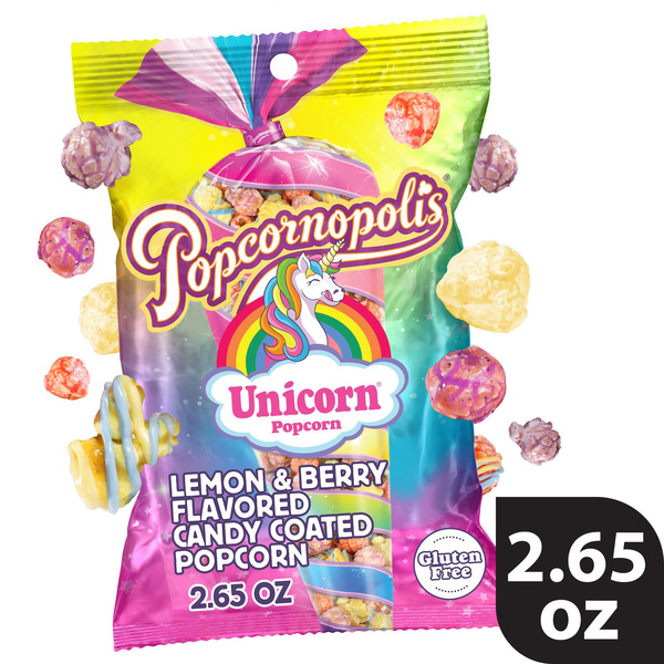 Popcornopolis Unicorn Popcorn, Lemon & Berry Flavored, 2.65 oz Bag