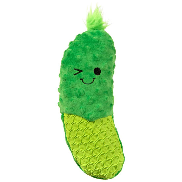 GoDog Tough N Textured Pickle Squeaky Plush Dog Toy, Large - Green