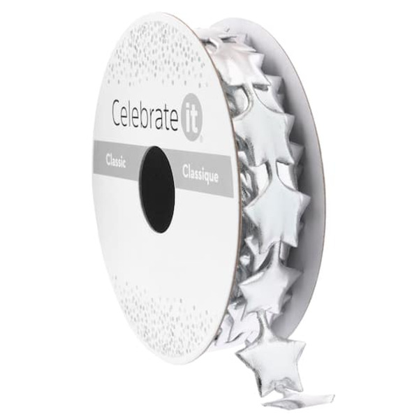 Celebrate It Classic Metallic Star Ribbon, 0.714 Inch x 3 Feet - Silver
