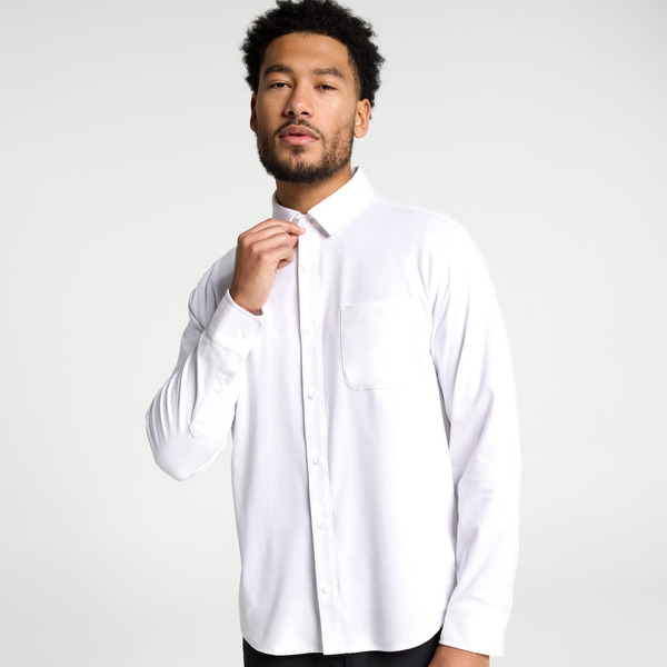 VRST Men's Limitless Pique Long Sleeve Button Up Shirt, L - Pure White