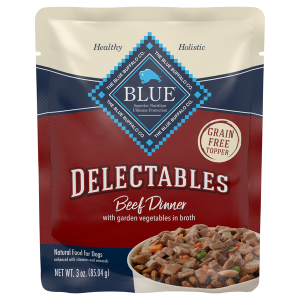 Blue Buffalo Food for Dogs, Natural, Beef Dinner with Garden Vegetables in Broth, Delectables