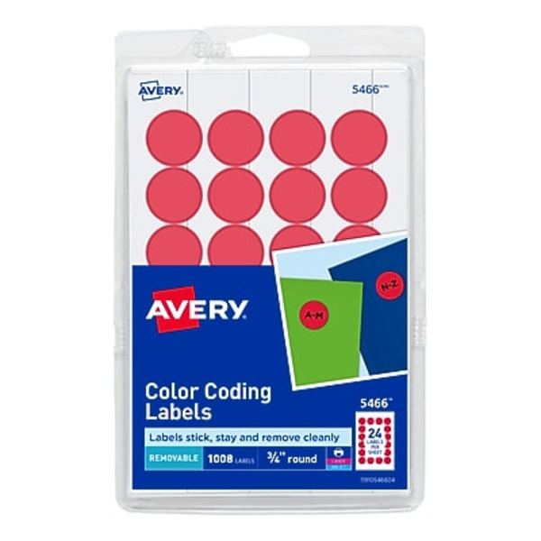 Avery 5466 3/4" Diameter Red Laser & Inkjet Color Coding Labels
