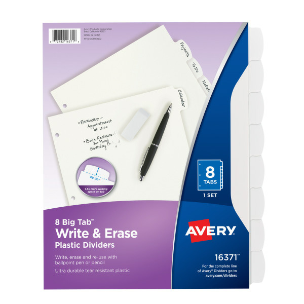 Avery 8.5" x 11" 8-Tab Durable Write-On Plastic Divider
