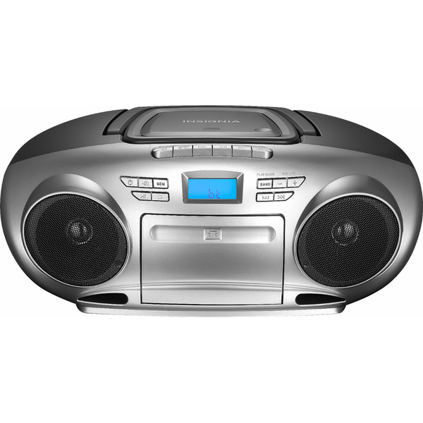 Insignia Silver & Black AM & FM Radio Portable CD Boombox With Bluetooth