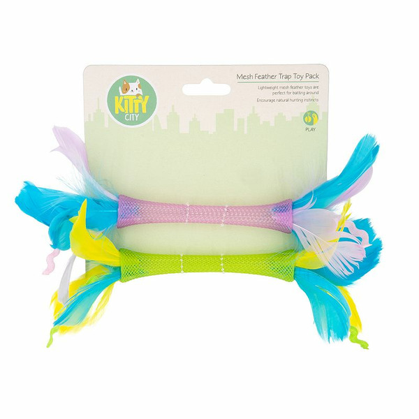 Kitty City Multi-Colored Mesh Trap Feather Toy 2-pk.