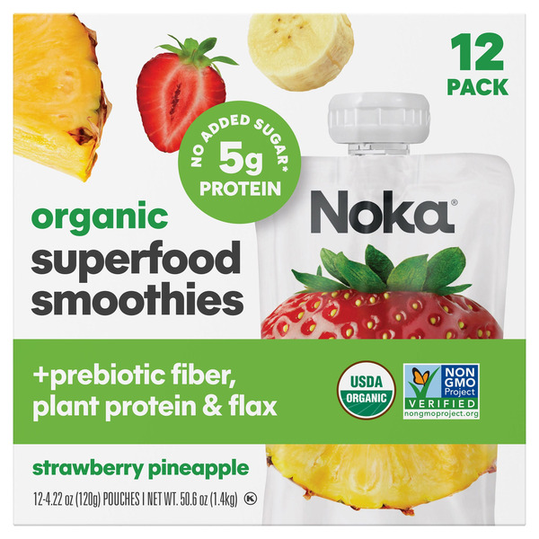 Noka Organic Superfood Smoothies, Strawberry Pineapple, 4.22 oz, 12-count
