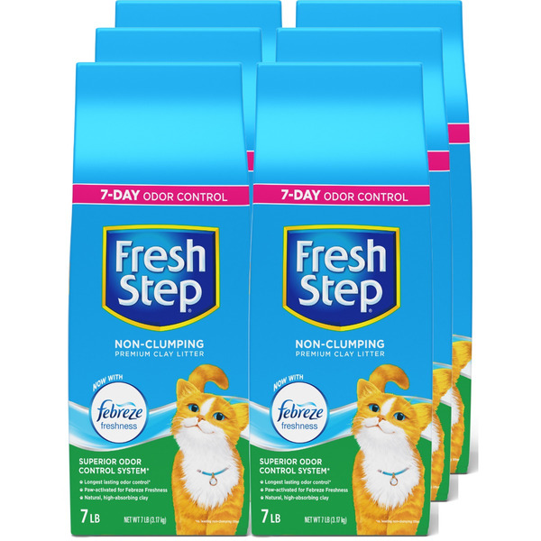 Fresh Step Non-Clumping Premium Cat Litter with Febreze Freshness, Scented, 7 Pounds, Pack of 6