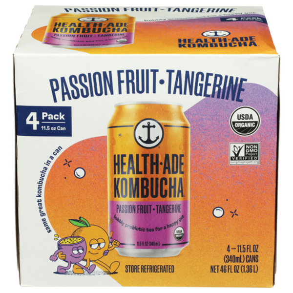 Health Ade Organic Passion Fruit Tangerine Kombucha 4 Pack Case