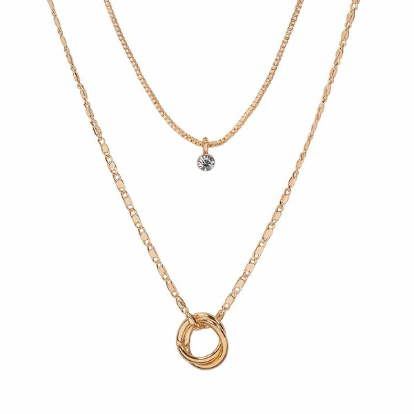 LC Lauren Conrad Cubic Zirconia Circle Pendant Layered Necklace - Gold Tone