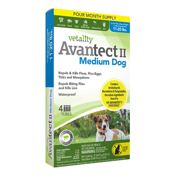 Vetality Avantect II Monthly Topical Flea & Tick Treatment for Medium Dogs