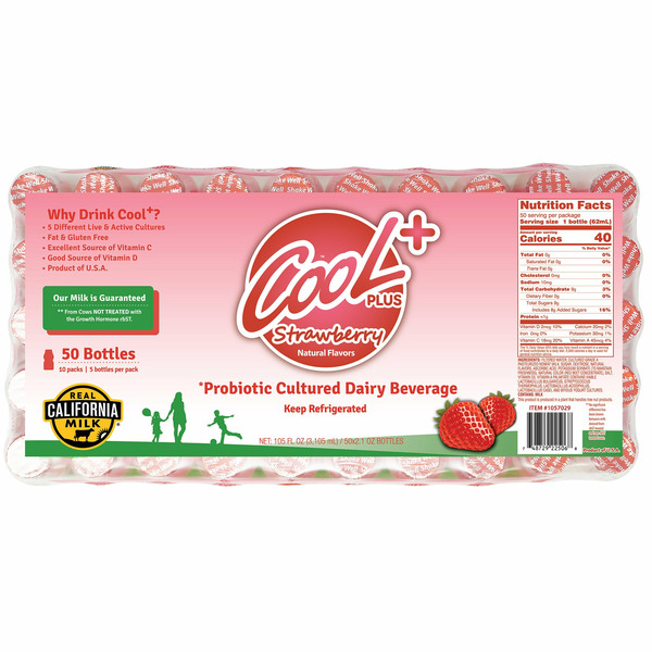 Cool Plus Probiotic Cultured Dairy Beverage, Strawberry, 2.1 fl oz, 50-count