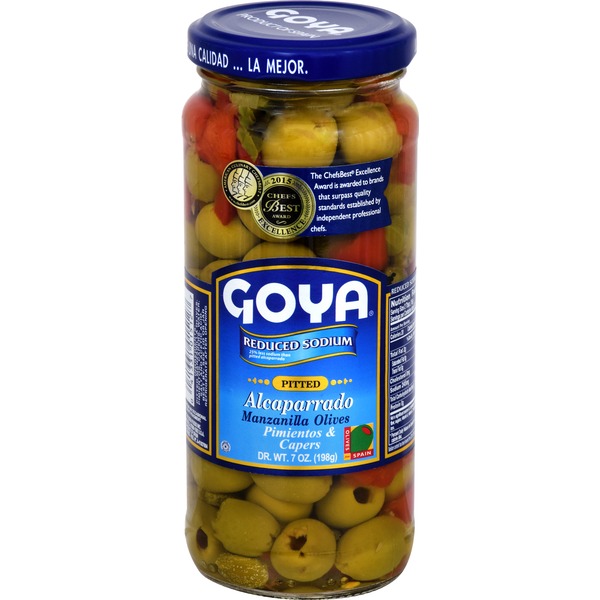 Goya Pitted Alcaparrado Manzanilla Olives, Pimientos & Capers, Reduced