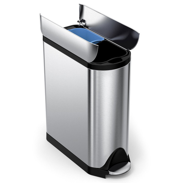 simplehuman Brushed Stainless Steel Fingerprint-Proof 40-Liter Butterfly Recycler Trash Can