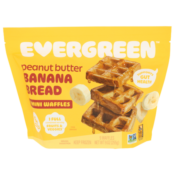 Evergreen Frozen Waffles Peanut Butter & Banana Mini Waffles 9 Pack