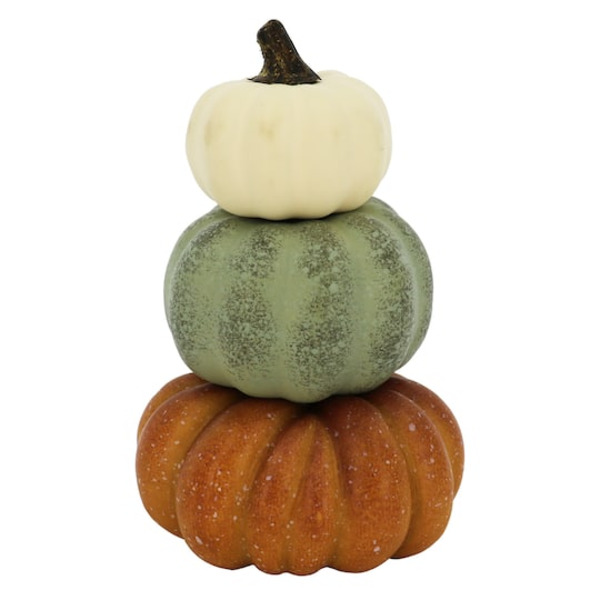 Ashland Stacked Decorative Pumpkins - Cream, Green & Brown