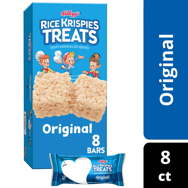 Kellogg's Rice Krispies Treats Original Crispy Marshmallow Squares, Kids Snacks, Single Serve, 8 Count