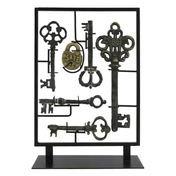 Ashland Antique Gold Key Set Tabletop Decor in Metal Frame