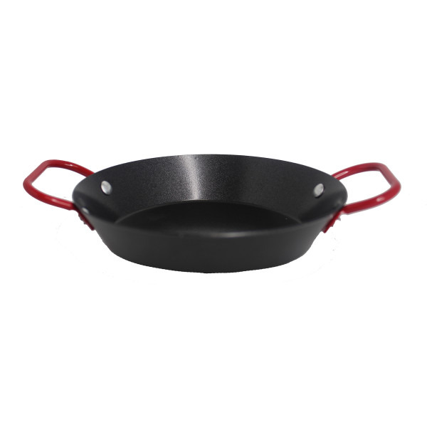 Imusa - 6" Carbon Steel Nonstick Paella Pan with Red Handles, Black