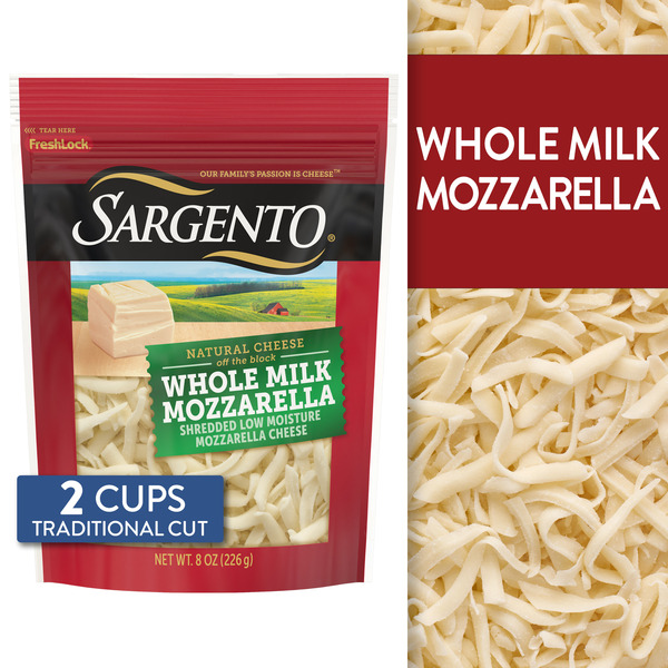 Sargento Natural Whole Milk Mozzarella Shredded Cheese, Traditional Cut