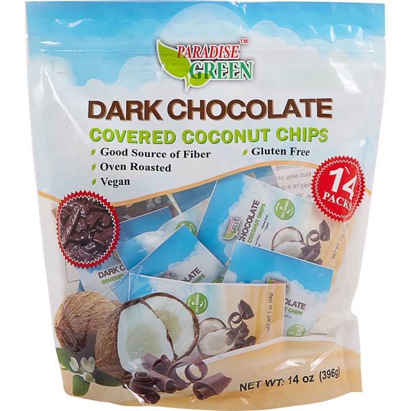 Paradise Green Dark Chocolate Covered Coconut Chips (14 oz) from Costco