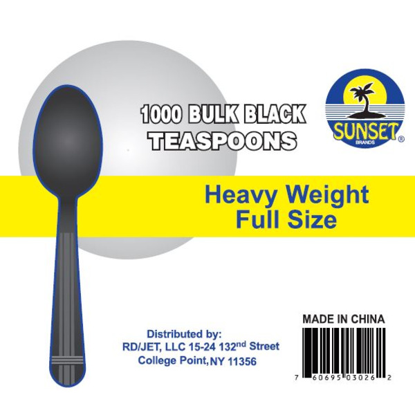 Sunset - Black Heavy Weight Teaspoons - 1000 Ct