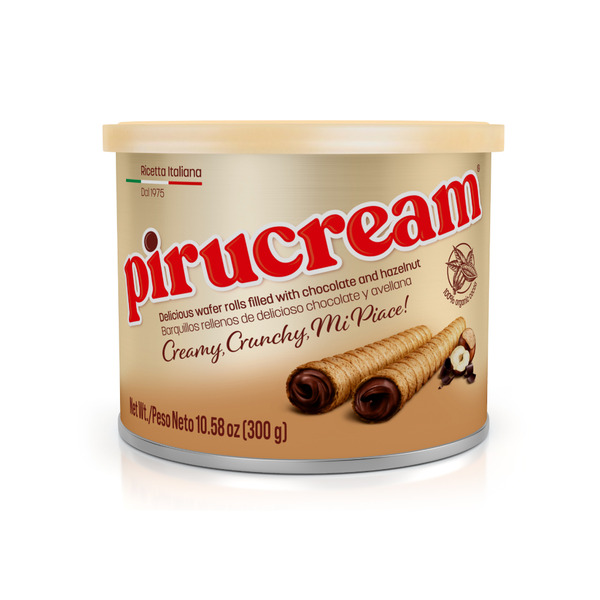 Pirucream Chocolate Hazelnut Creme, Filled Rolled Wafers