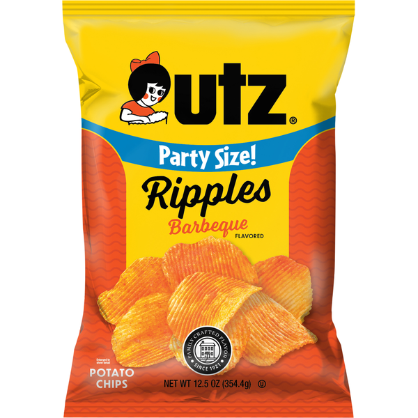 Utz Potato Chips, Ripples, Barbeque Flavored, Party Size