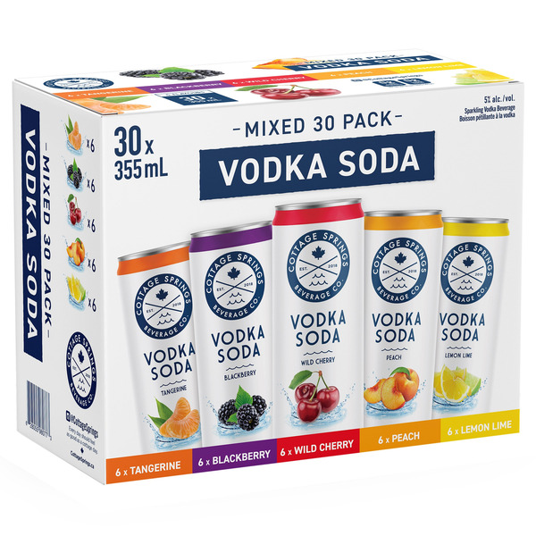 Cottage Springs Mixed Vodka Soda Pack, 30 ct