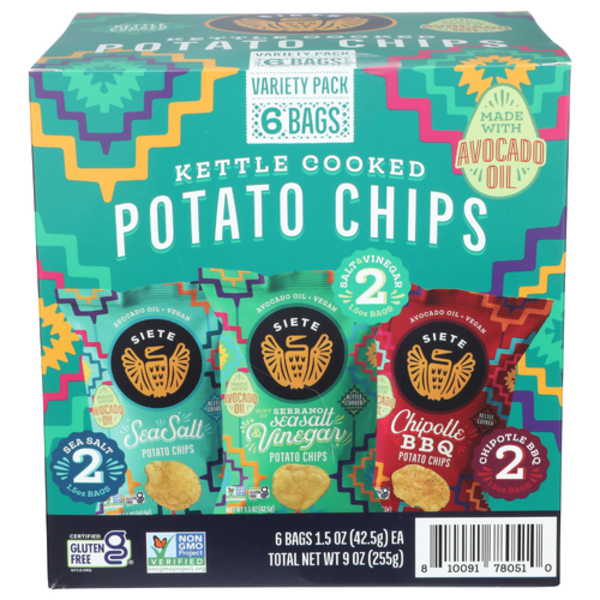 Siete Kettle Cooked Potato Chips Variety 6 Pack