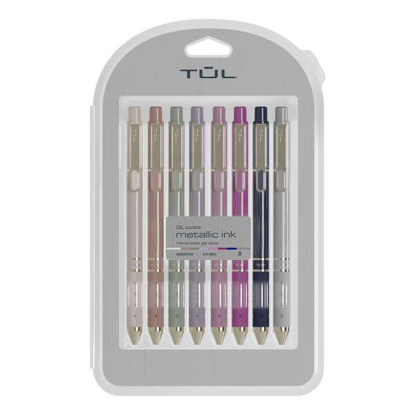 TUL Assorted Metallic GL Series Medium Point 0.8 mm Retractable Gel Pens - Assorted Colors With Gold Lines