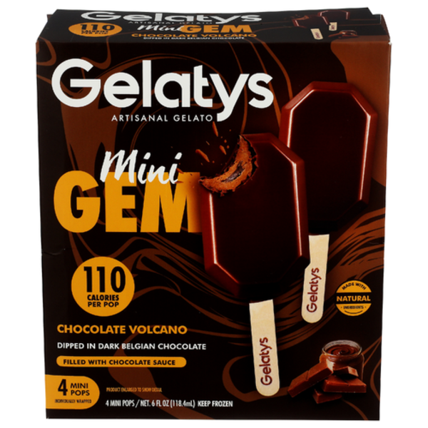 Gelatys Artisanal Gelato Chocolate Volcano Mini Gem Pop 4 Pack