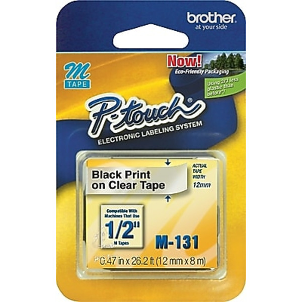 Brother 1/2' Black on Clear M Tape P Touch System Electronic Labeling System Refill