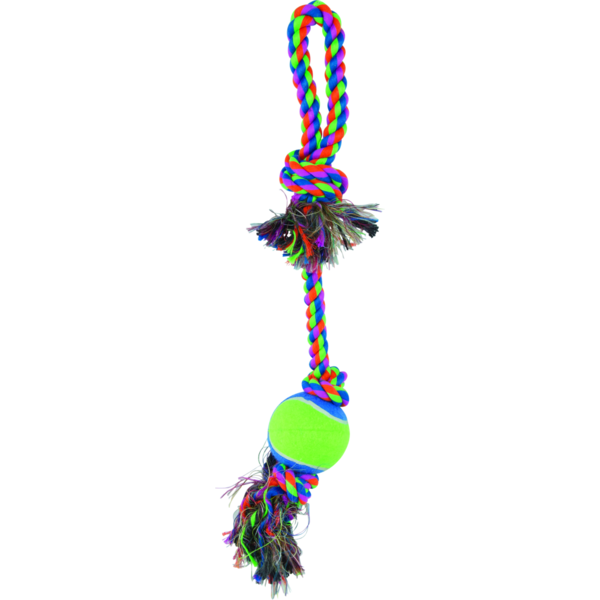 Play On Rope Pull With Tennis Ball Dog Toy