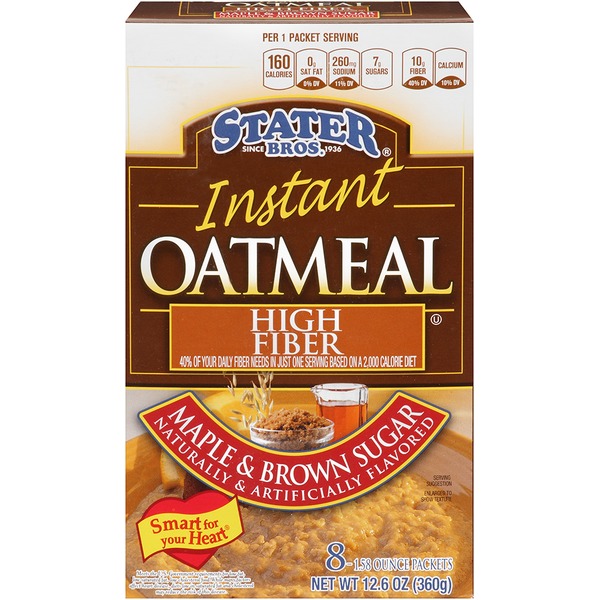 Stater Bros Maple & Brown Sugar High Fiber Instant Oatmeal (8 ct