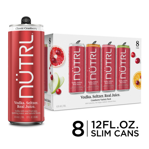 NUTRL Vodka Hard Seltzer, Cranberry Variety Pack, Gluten Free, 8 Pack, 12 Fl Oz Slim Cans