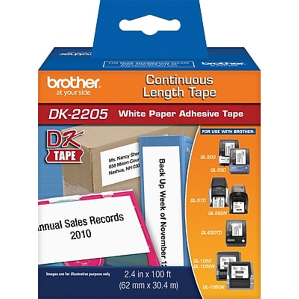Brother DK2205 2-1/2" Black on White Continuous Length Paper Label