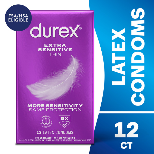DUREX® Durex Extra Sensitive Lubricated Ultra Thin Premium Condoms, Regular Fit, 12 Count - 12 oz