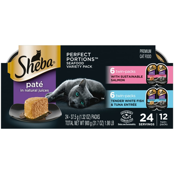 SHEBA PERFECT PORTIONS Wet Cat Food Pate Variety Pack, Twin-Pack Trays - 2 oz