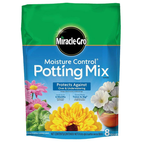 Miracle-gro Moisture Control Potting Mix Soil 8 Qt. For Container Plants, Protects Against Over- And Under-watering