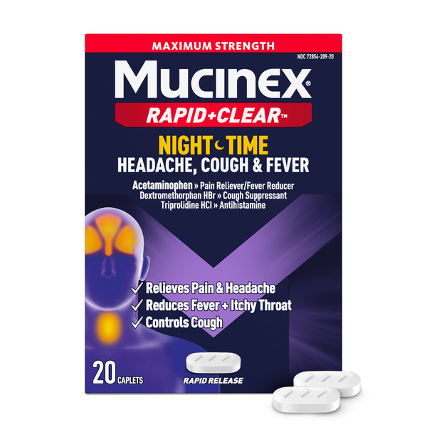 MUCINEX® Mucinex Rapid+Clear Nighttime Cold and Flu Medicine for Adults,  Maximum Strength Cold Medicine for Cough, Fever, Pain, Headache, & Runny  Nose 